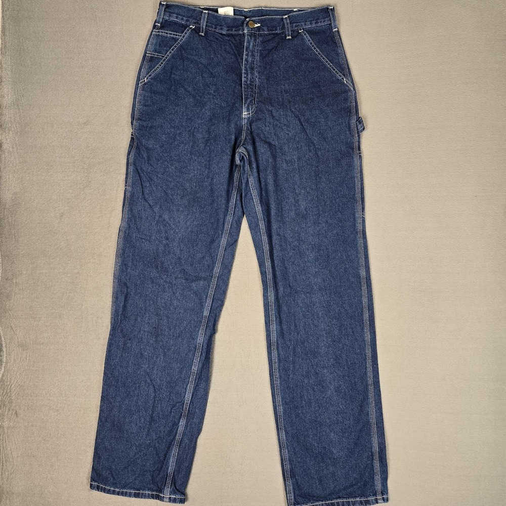 Carhartt B13 DST Jeans Mens 34x34 Blue Dark Wash Denim Carpenter Dungaree